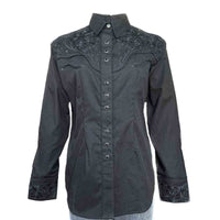 Women's Vintage Tooling Embroidery Black-on-Black Western Shirt