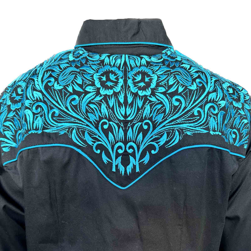 Women's Vintage Tooling Embroidery Black & Turquoise Western Shirt