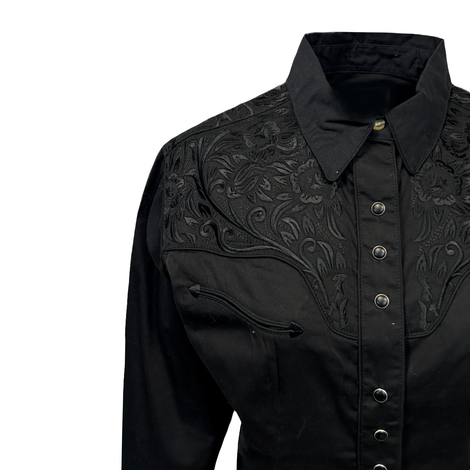 Women's Vintage Black-on-Black Tooling Embroidered Western Shirt