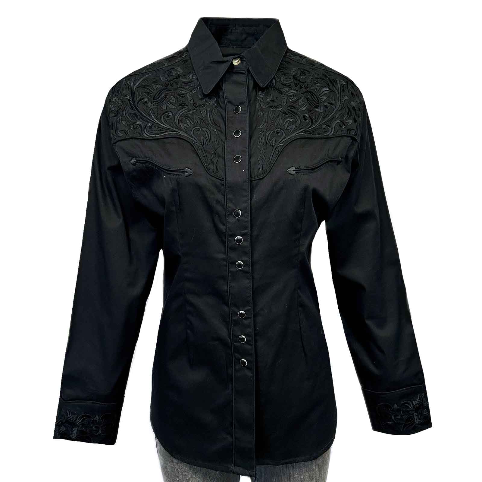 Women's Vintage Black-on-Black Tooling Embroidered Western Shirt