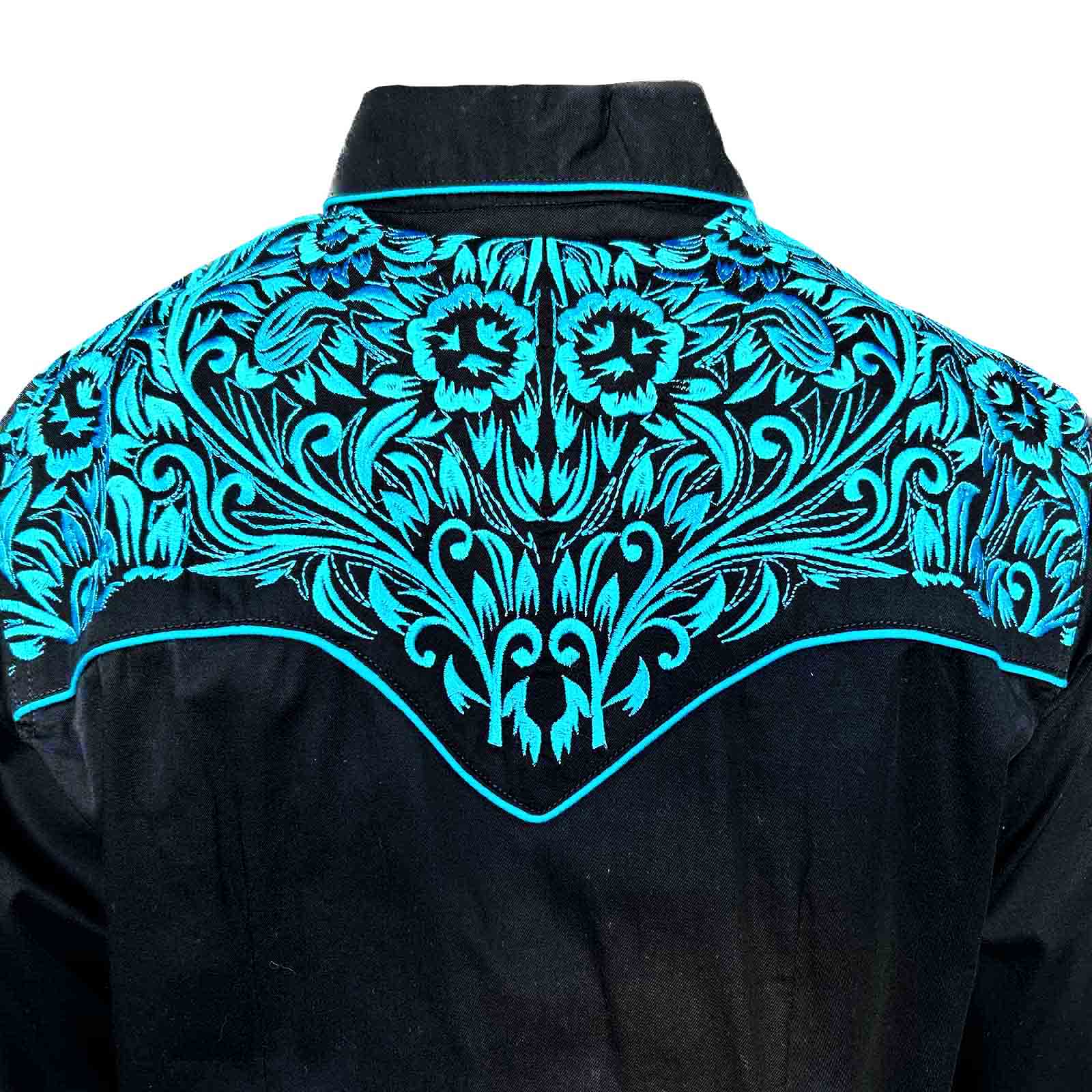 Women's Vintage Tooling Embroidery Black & Turquoise Western Shirt