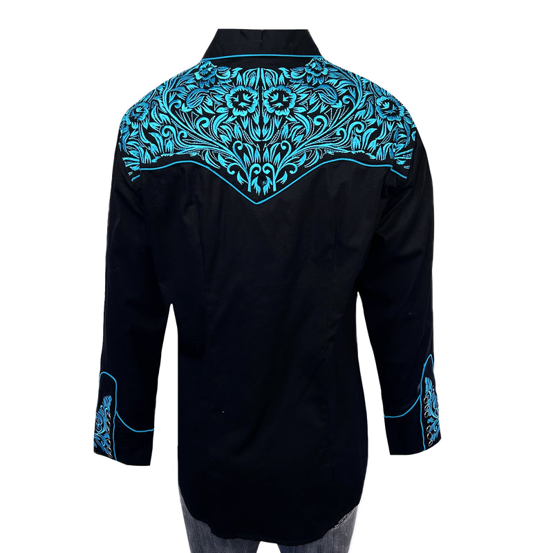 Women's Vintage Black & Turquoise Tooling Embroidered Western Shirt