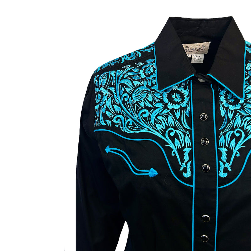 Women's Vintage Black & Turquoise Tooling Embroidered Western Shirt