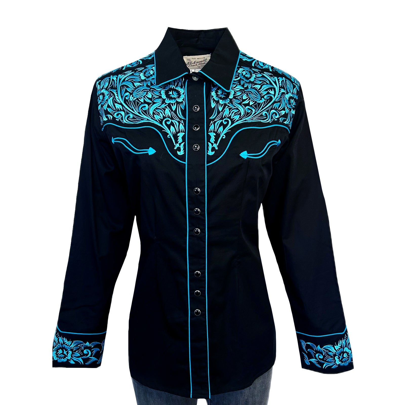 Women's Vintage Black & Turquoise Tooling Embroidered Western Shirt