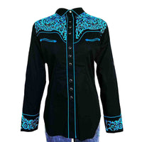 Women's Vintage Black & Turquoise Tooling Embroidered Western Shirt