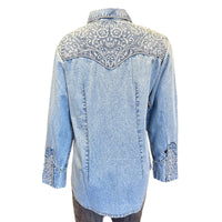 Women's Vintage Tooling Embroidery Denim & Blue Western Shirt