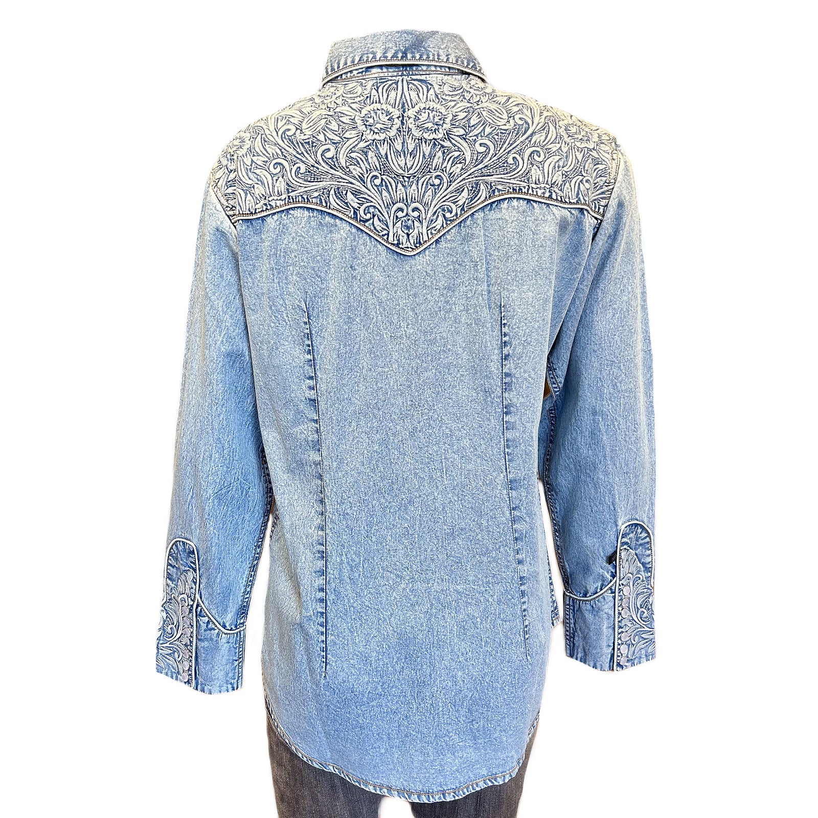 Women's Vintage Tooling Embroidery Denim & Blue Western Shirt