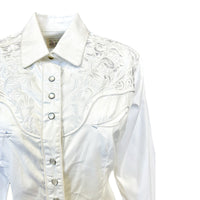 Women's Vintage Tooling Embroidery White-on-White Western Shirt