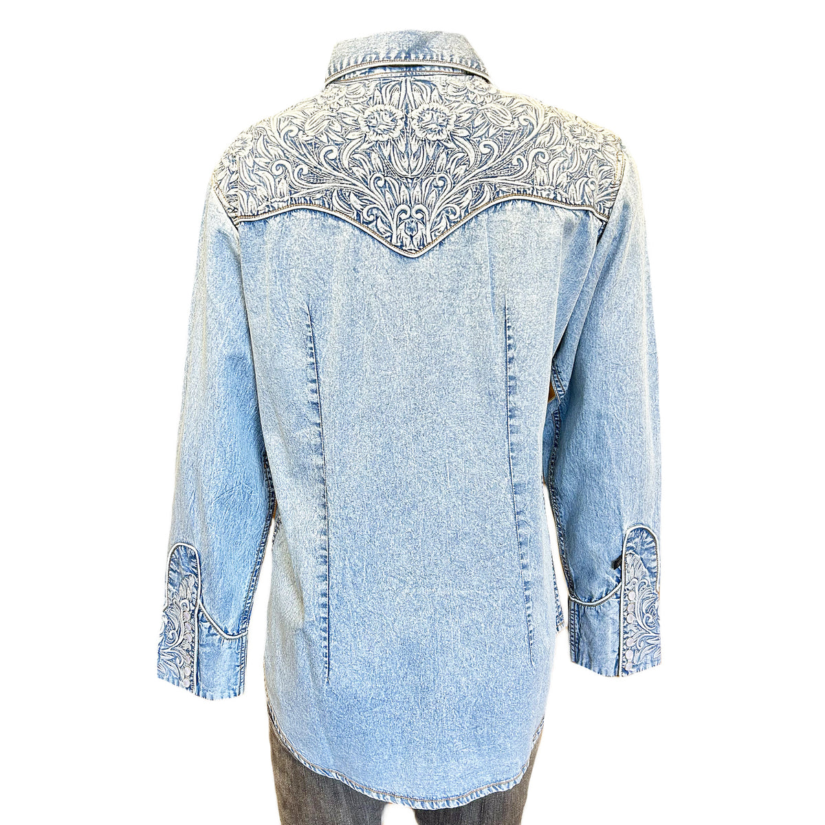 Women's Vintage Denim & Blue Tooling Embroidered Western Shirt