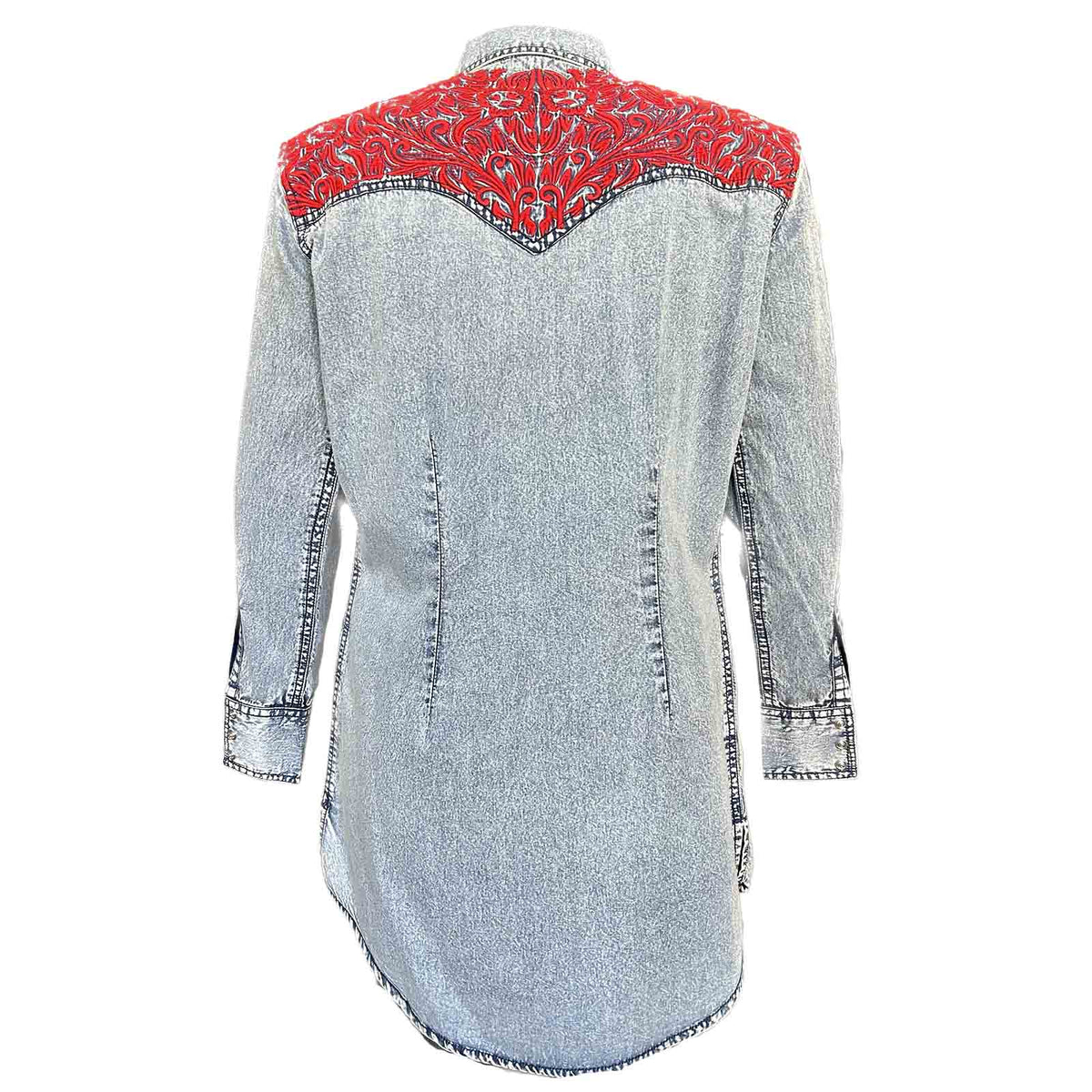 Women's Denim & Red Tooling Embroidery Western Shirt Dress
