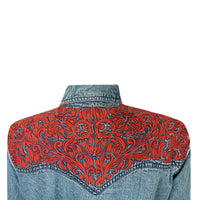 Women's Denim & Red Tooling Embroidered Western Dress