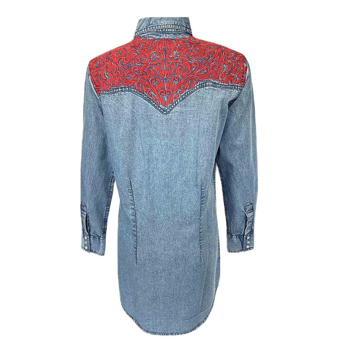 Women's Denim & Red Tooling Embroidered Western Dress