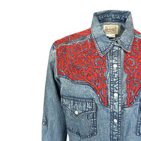 Women's Denim & Red Tooling Embroidered Western Dress