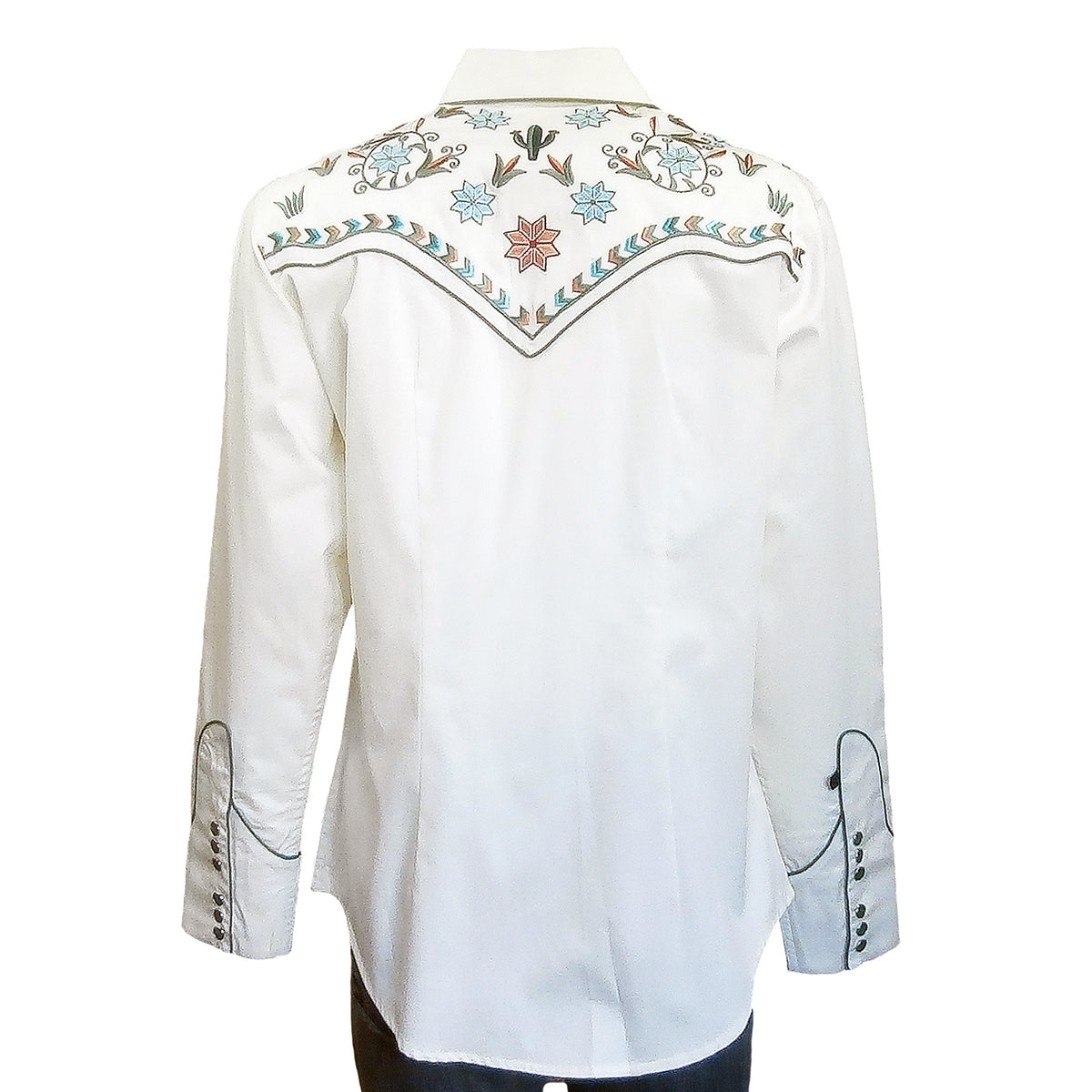 Women's Ivory Agave Cactus Floral Embroidery Western Shirt