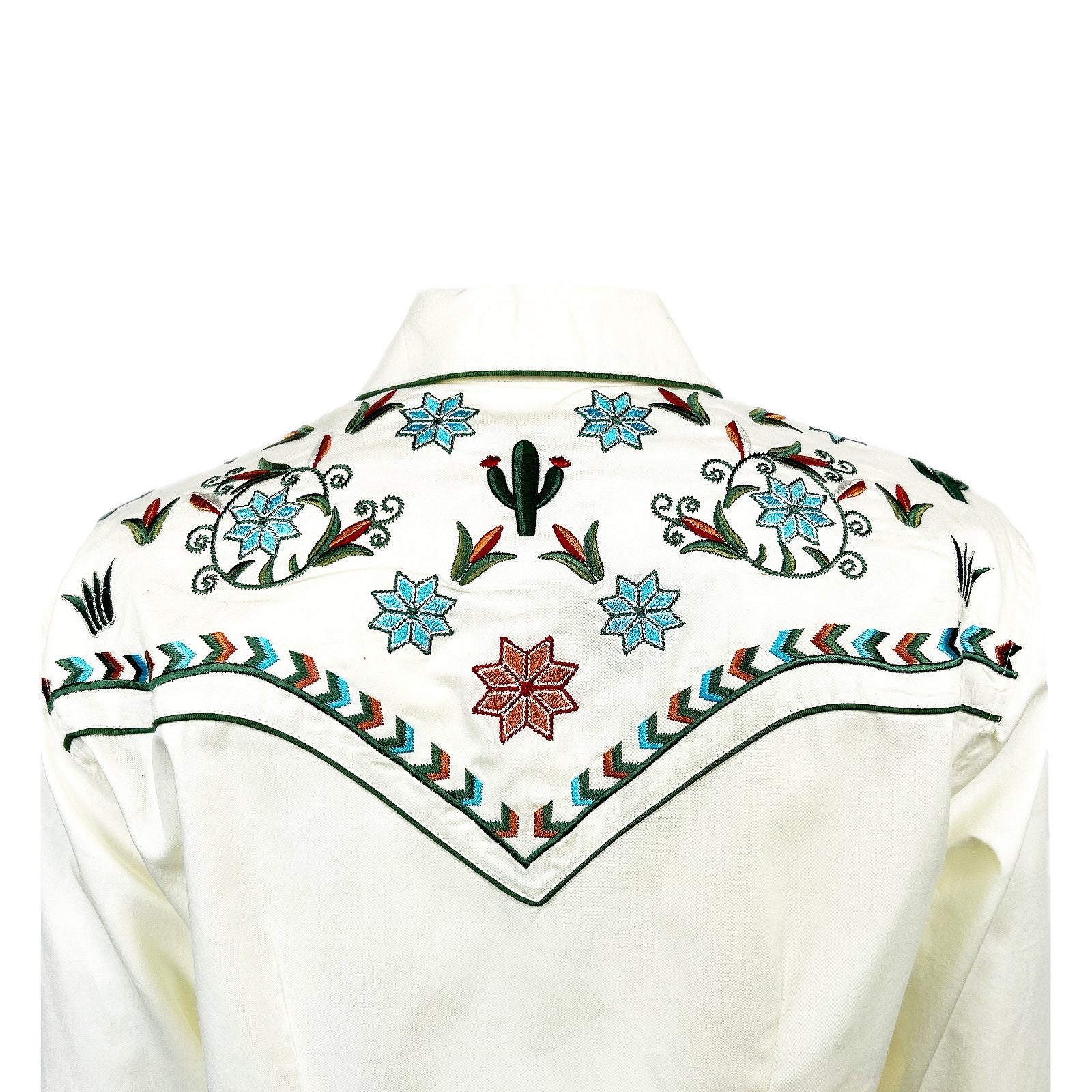 Women's Ivory Agave Cactus Floral Embroidered Western Shirt