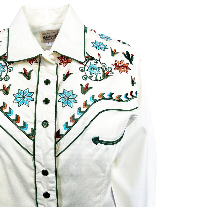 Women's Ivory Agave Cactus Floral Embroidered Western Shirt