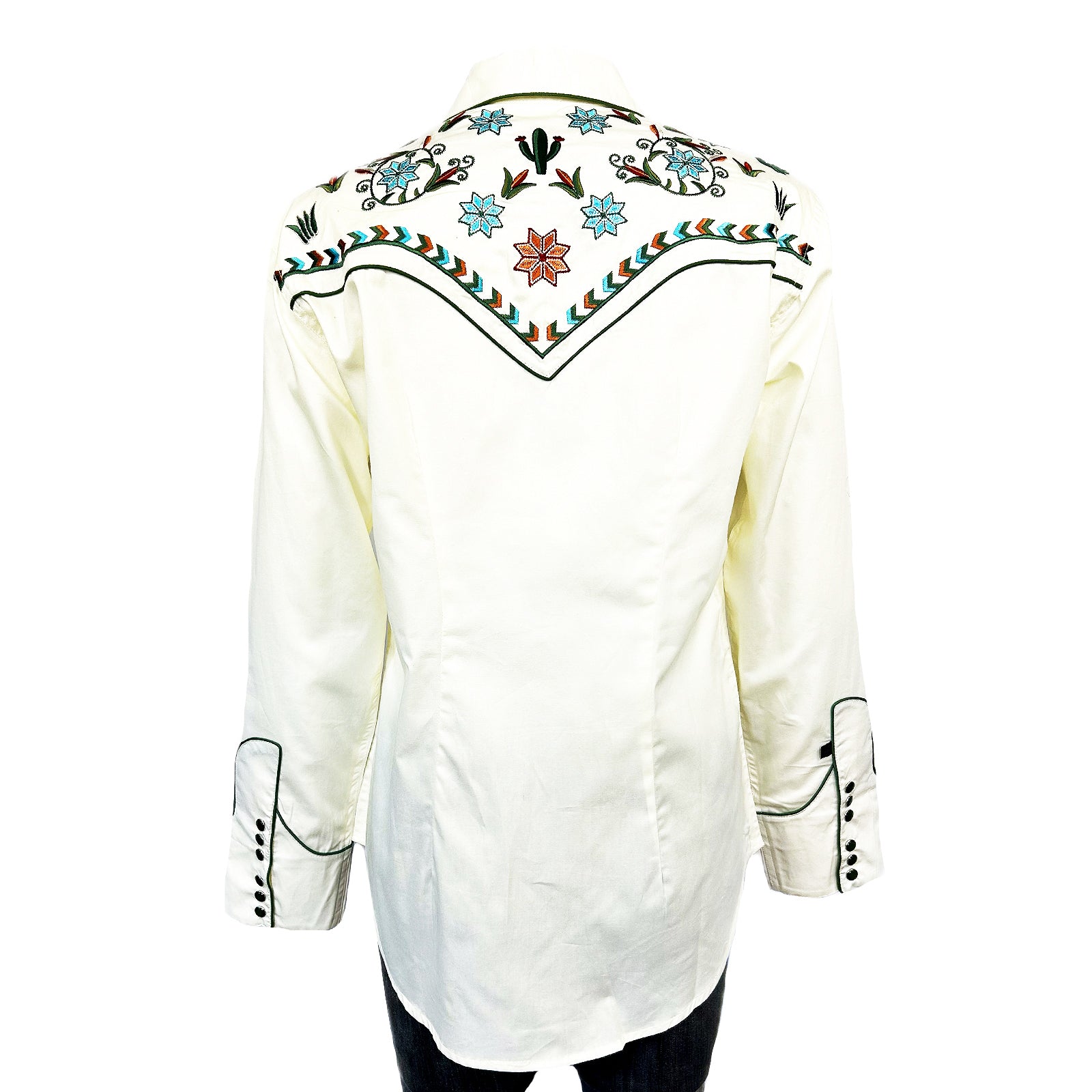 Women's Ivory Agave Cactus Floral Embroidered Western Shirt