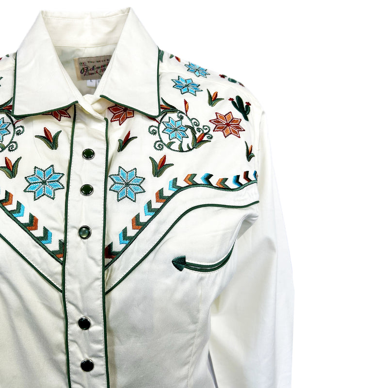 Women's Ivory Agave Cactus Floral Embroidery Western Shirt