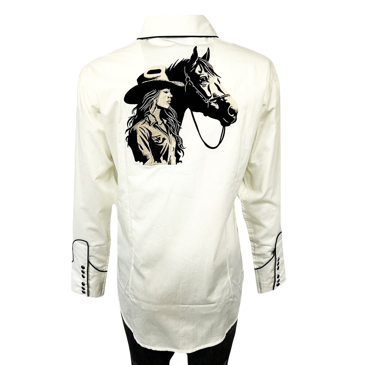 Women's Vintage Ivory Cowgirl & Horse Embroidered Western Shirt