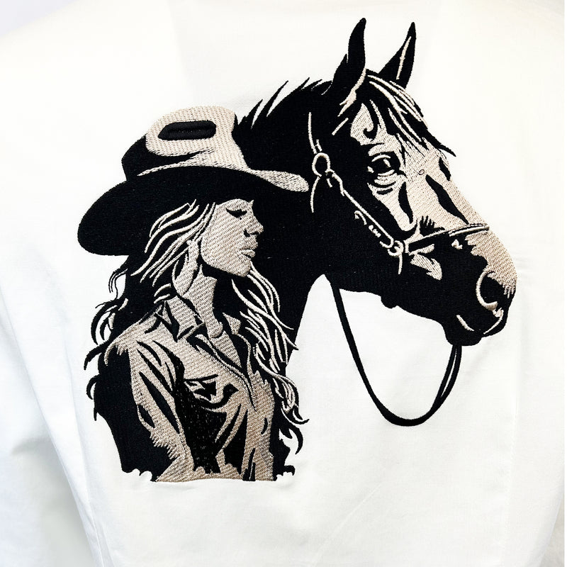 Women’s Ivory Cowgirl & Horse Embroidered Western Shirt
