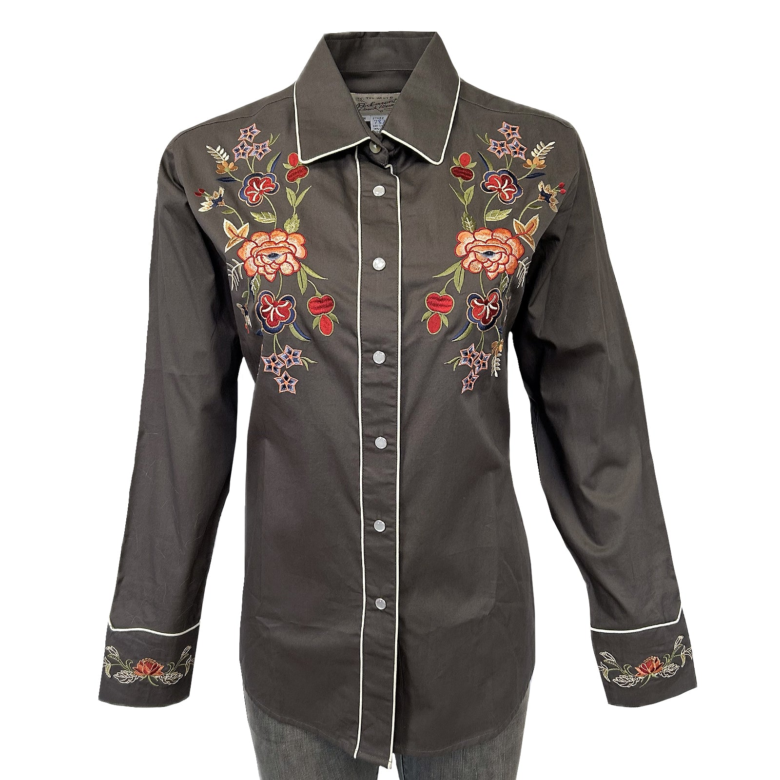 Women's Vintage Grey Floral Embroidered Western Shirt