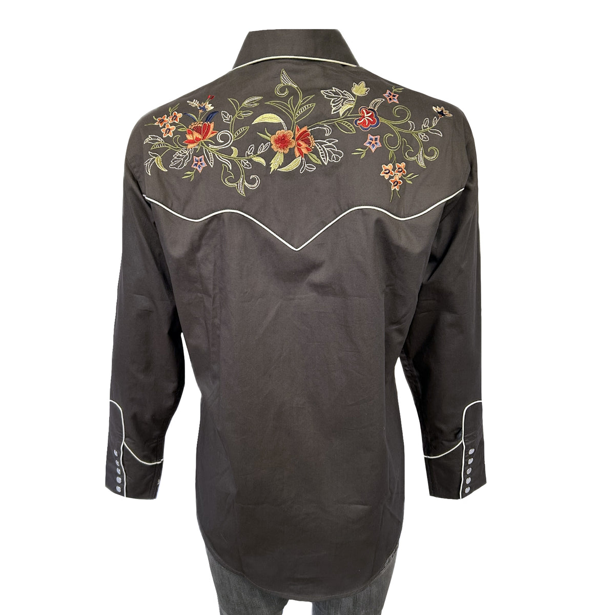 Women's Vintage Grey Floral Embroidered Western Shirt