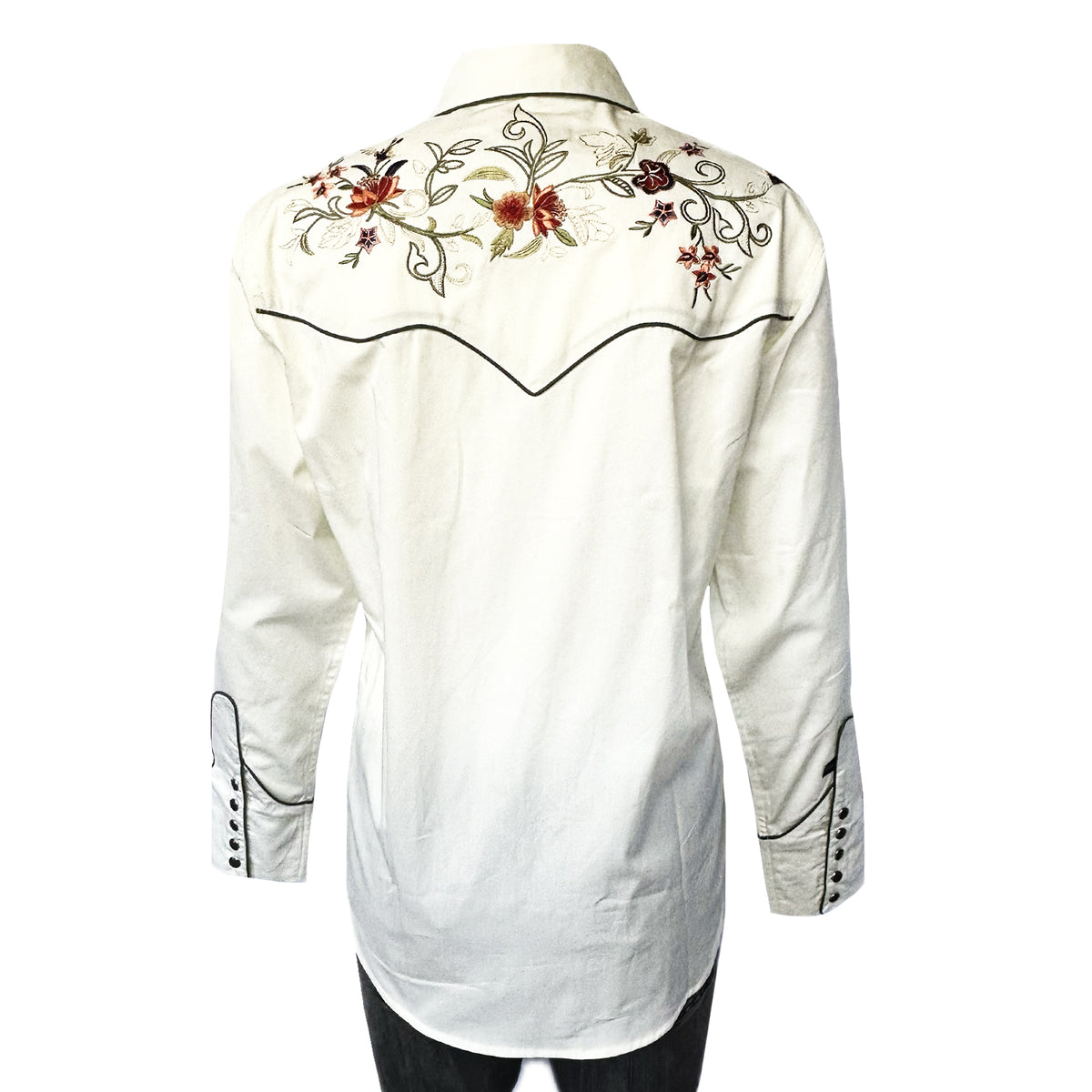 Women's Vintage Ivory Floral Embroidered Western Shirt