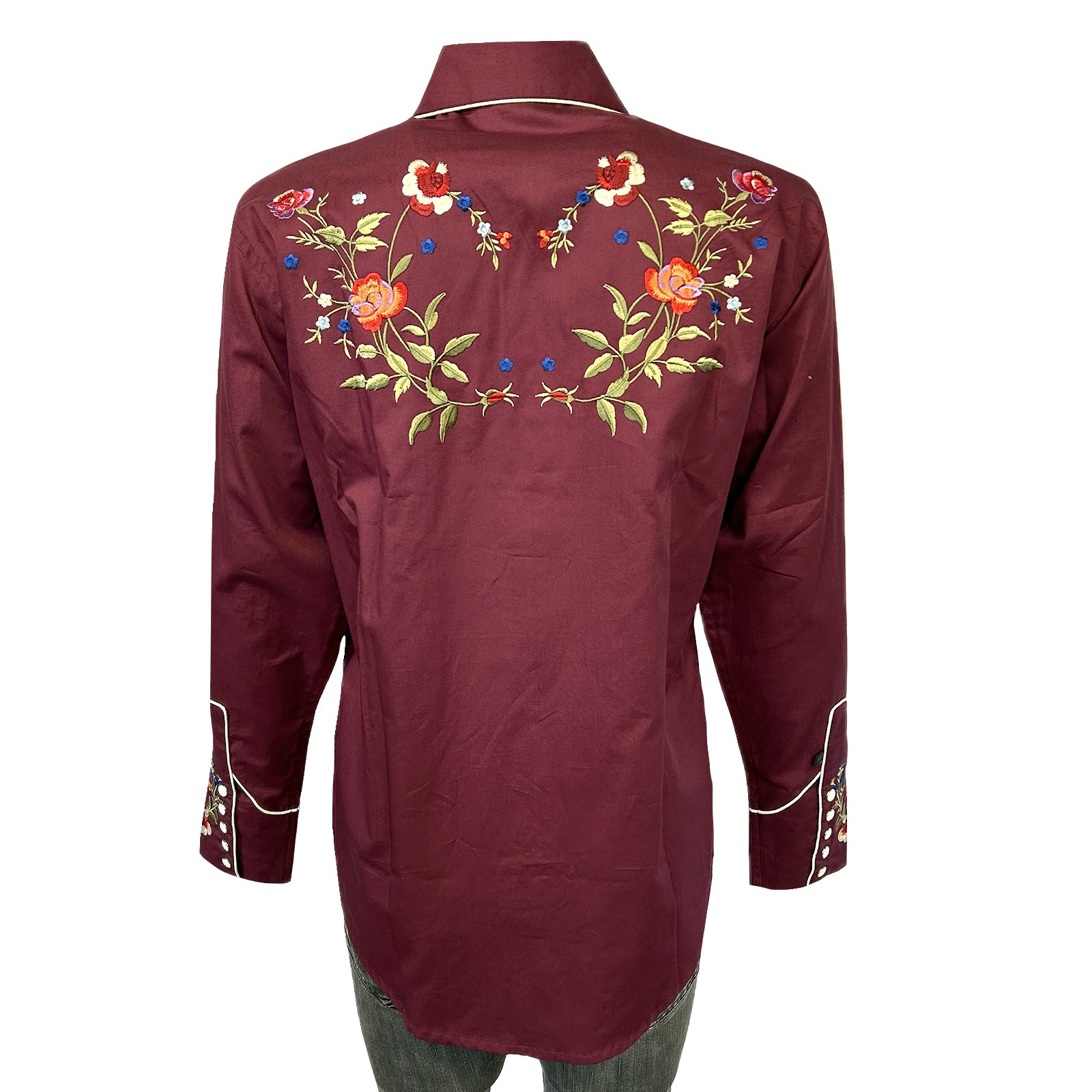 Women's Vintage Burgundy Floral Embroidered Western Shirt