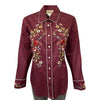 Women's Vintage Burgundy Floral Embroidered Western Shirt