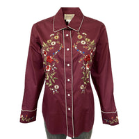 Women's Vintage Burgundy Floral Embroidered Western Shirt