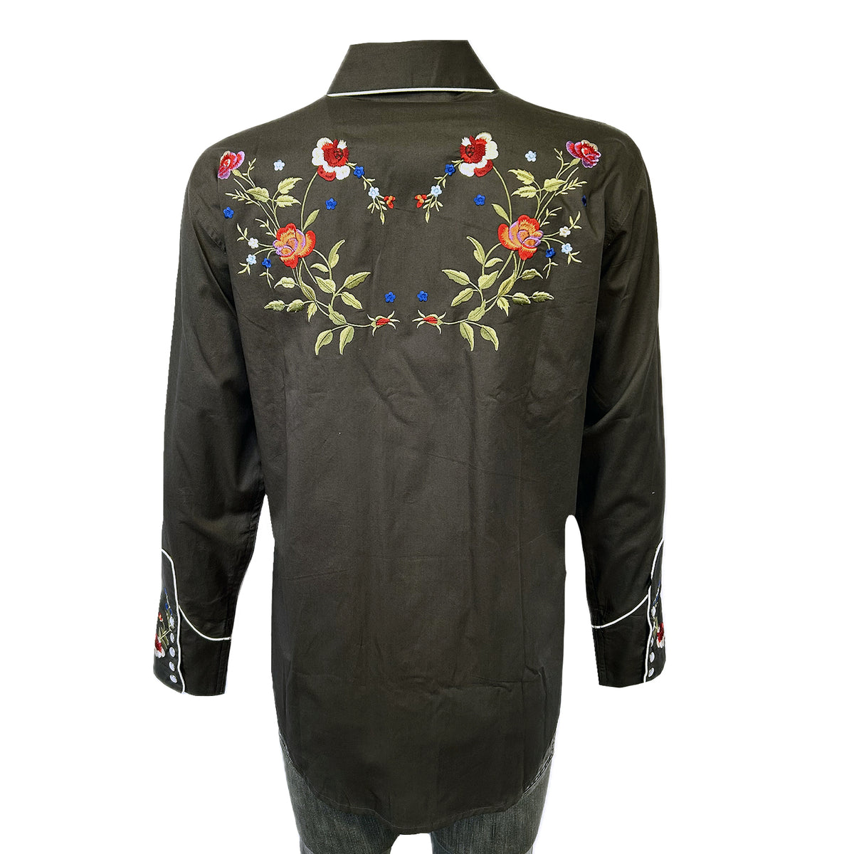 Women's Vintage Grey Floral Embroidered Western Shirt