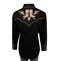 Men's Vintage Black Boot Embroidered Western Shirt