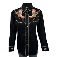 Kid's Vintage Black Boots Embroidered Western Shirt