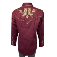 Women's Vintage Burgundy Boots Embroidered Western Shirt