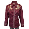 Women's Vintage Burgundy Boots Embroidered Western Shirt