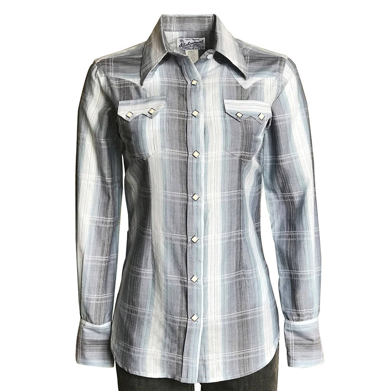 Women's Classic Slate Blue Ombre Stripe Sawtooth Western Shirt