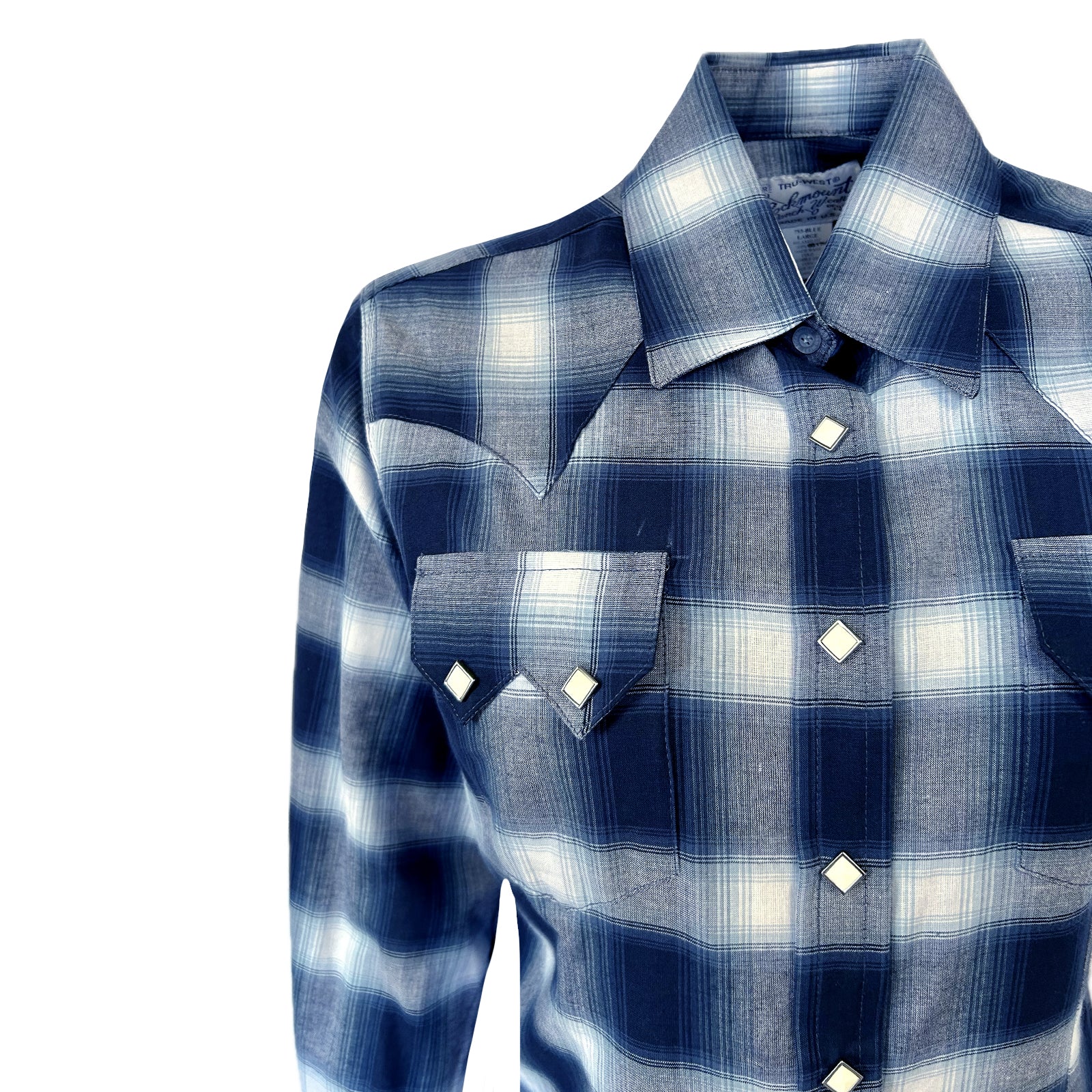 Women's Blue & White Shadow Plaid Sawtooth Western Shirt