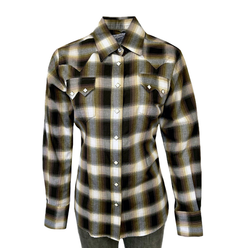 Women's Brown & Rust Shadow Plaid Sawtooth Western Shirt