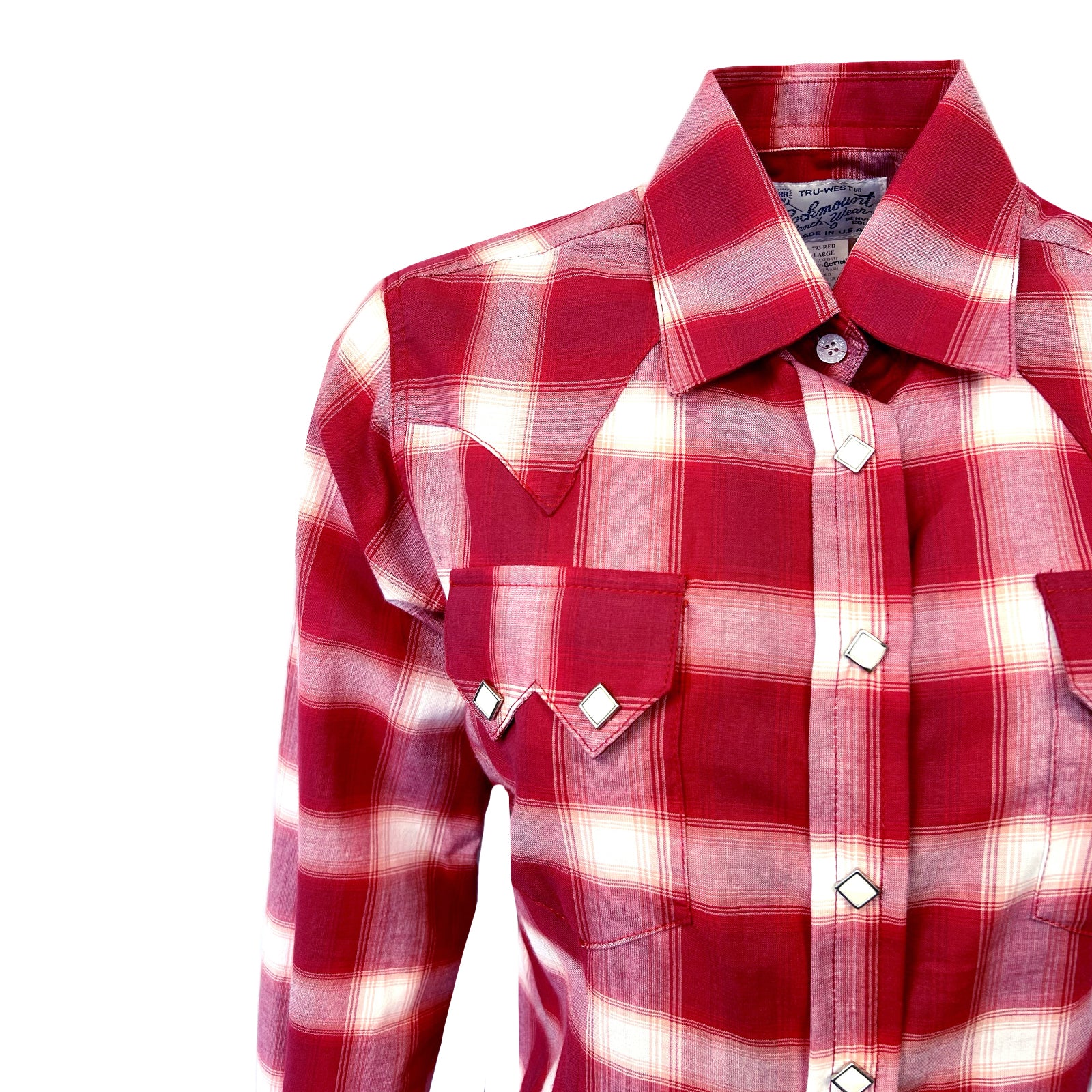 Women's Red & White Shadow Plaid Sawtooth Western Shirt