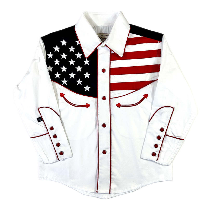 Kid's Vintage American Flag Embroidered Western Shirt Kid's Vintage American Flag Embroidered Western Shirt