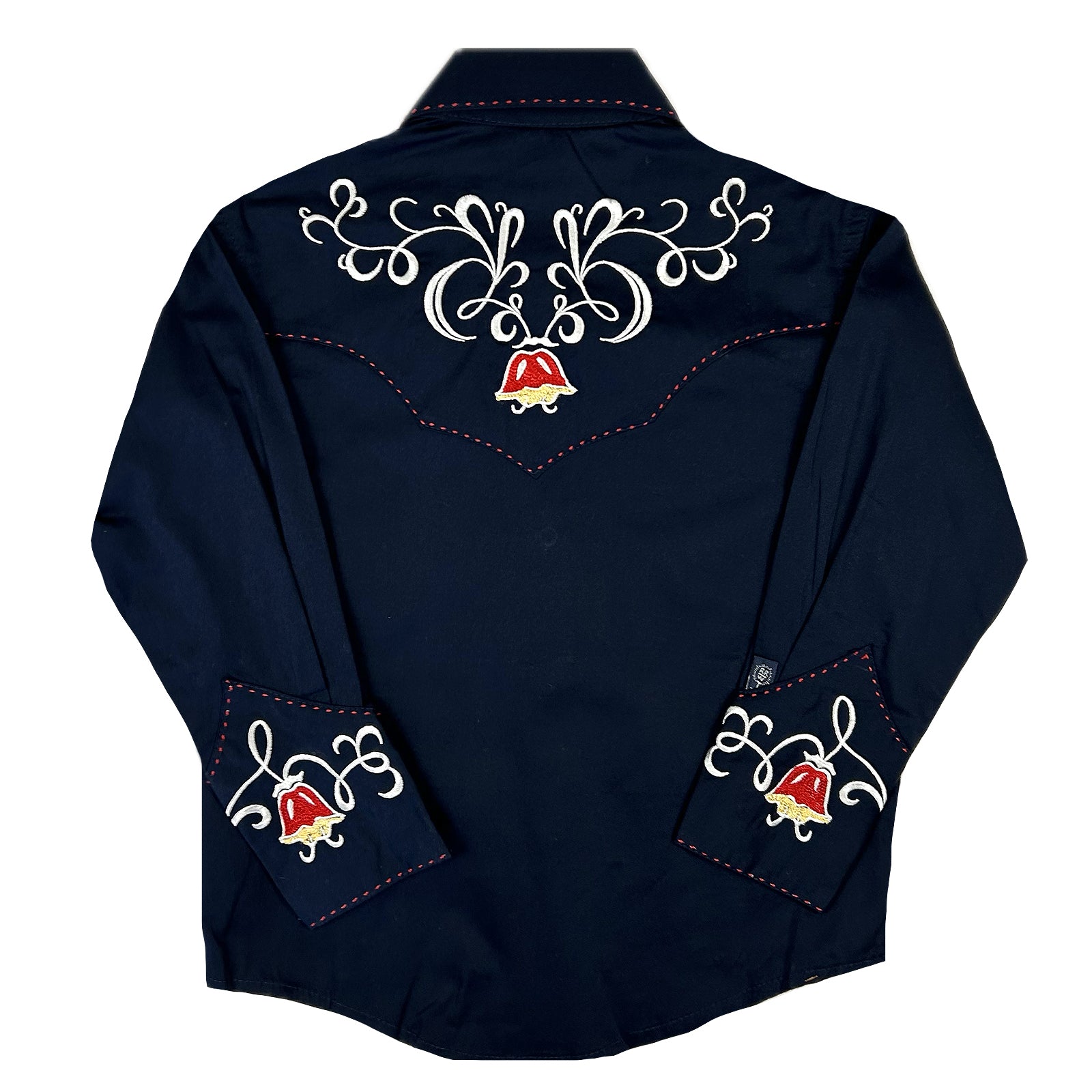 Kid's Navy Art Deco Floral Embroidered Western Shirt