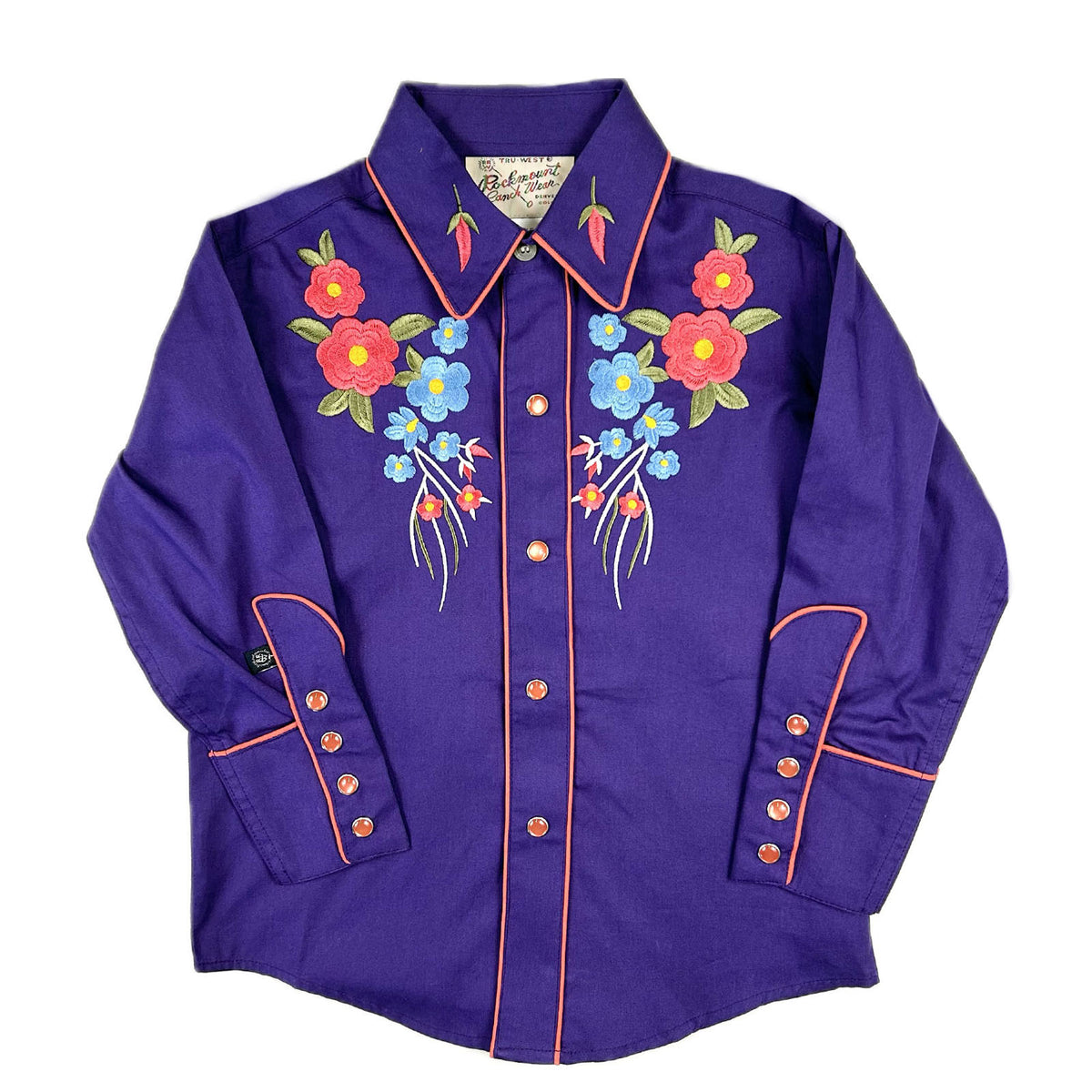 Women's Vintage Floral Bouquet Embroidered Western Shirt in Purple ...
