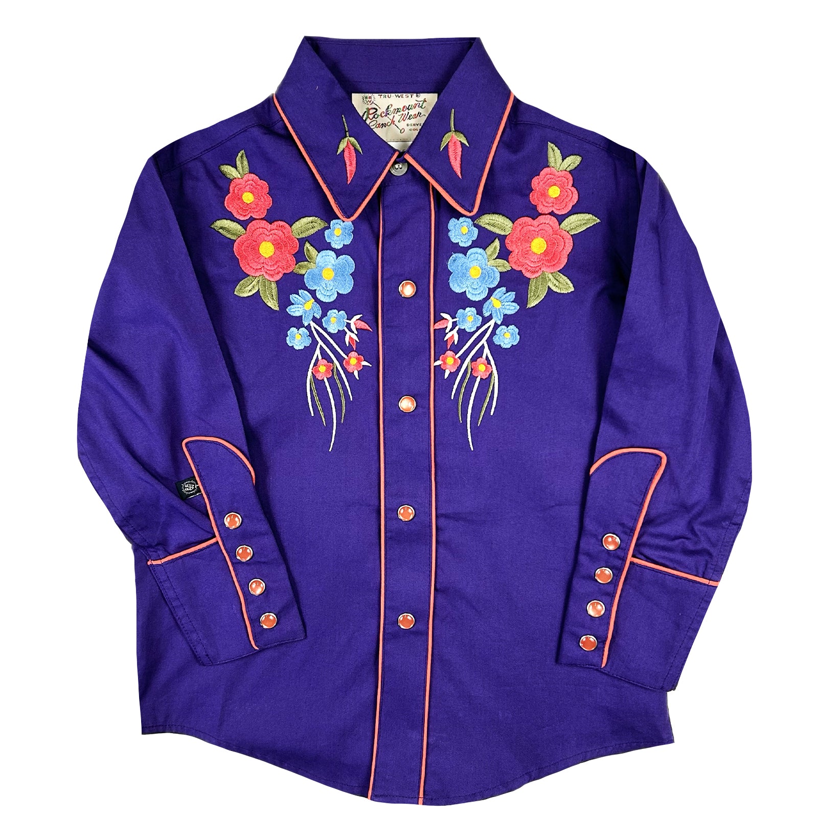 Kid's Embroidered Floral Bouquet Western Shirt in Purple