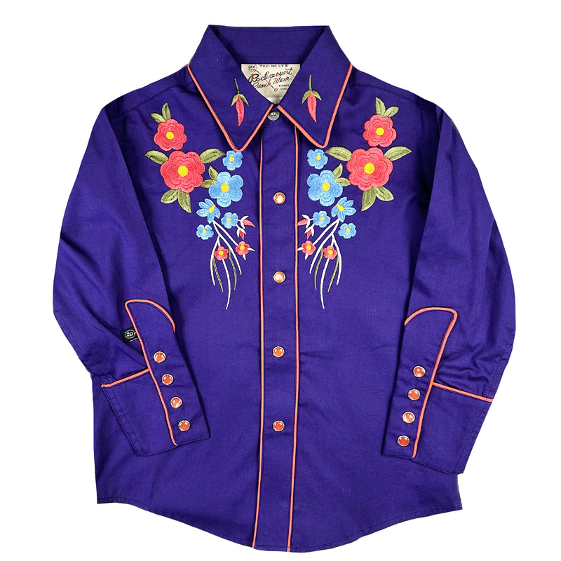 Kid's Purple Floral Bouquet Embroidered Western Shirt