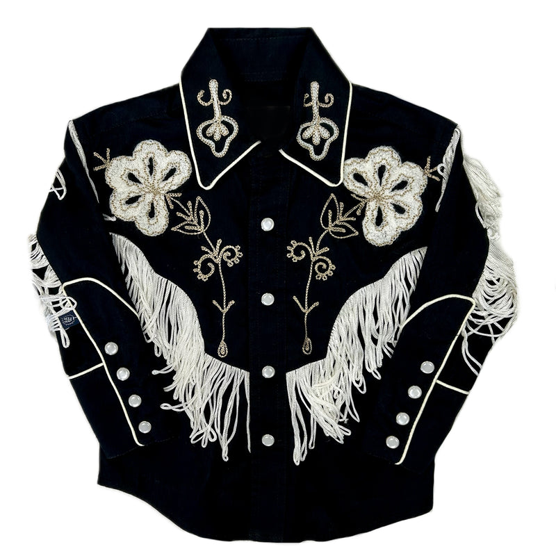 Rockmount Kid's Embroidered Fringe Cotton Black Western Shirt