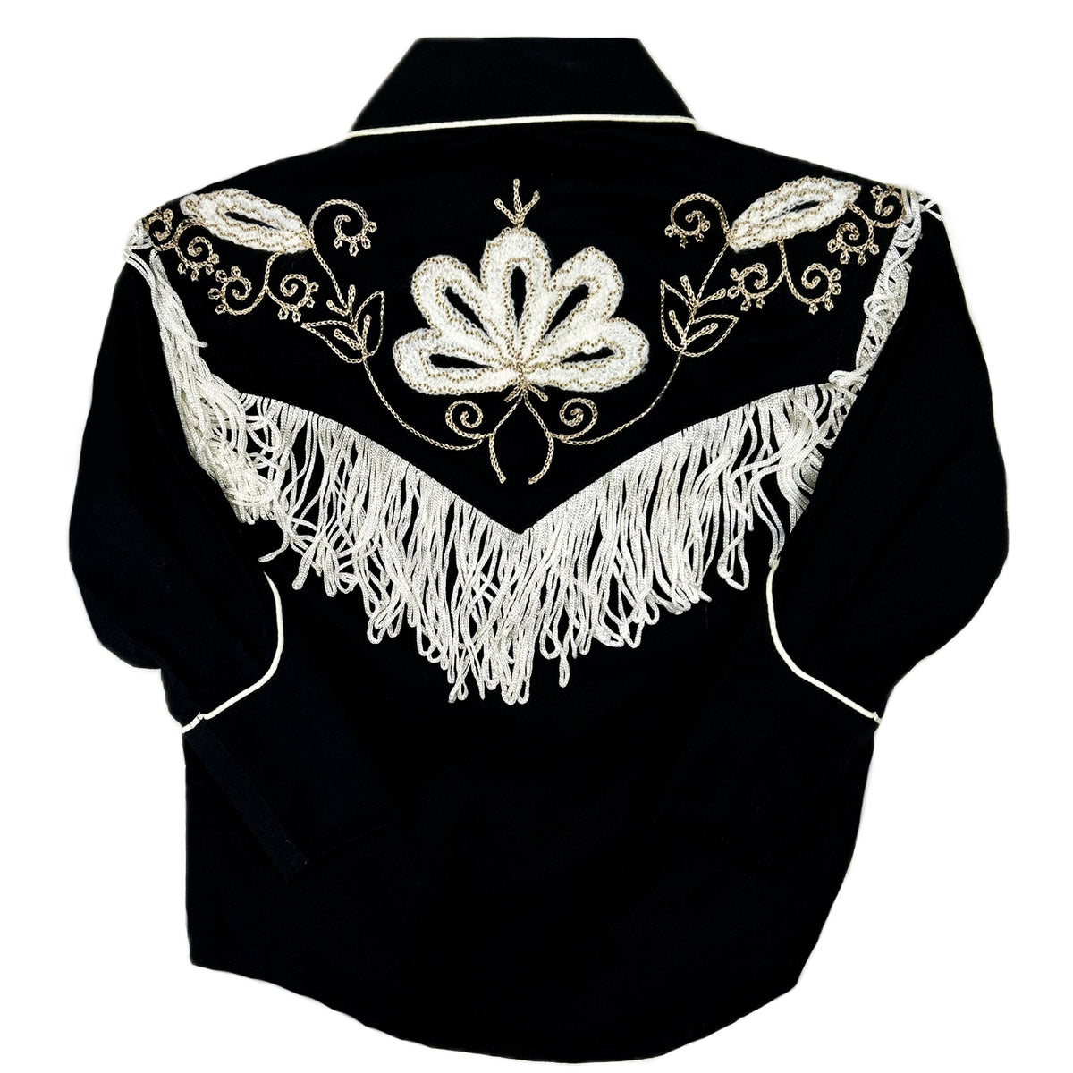 Kid's Embroidered Vintage Fringe Black Western Shirt