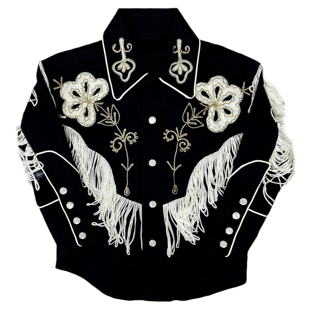 Womens Fringe Black Embroidered Western-style Blouse 44181