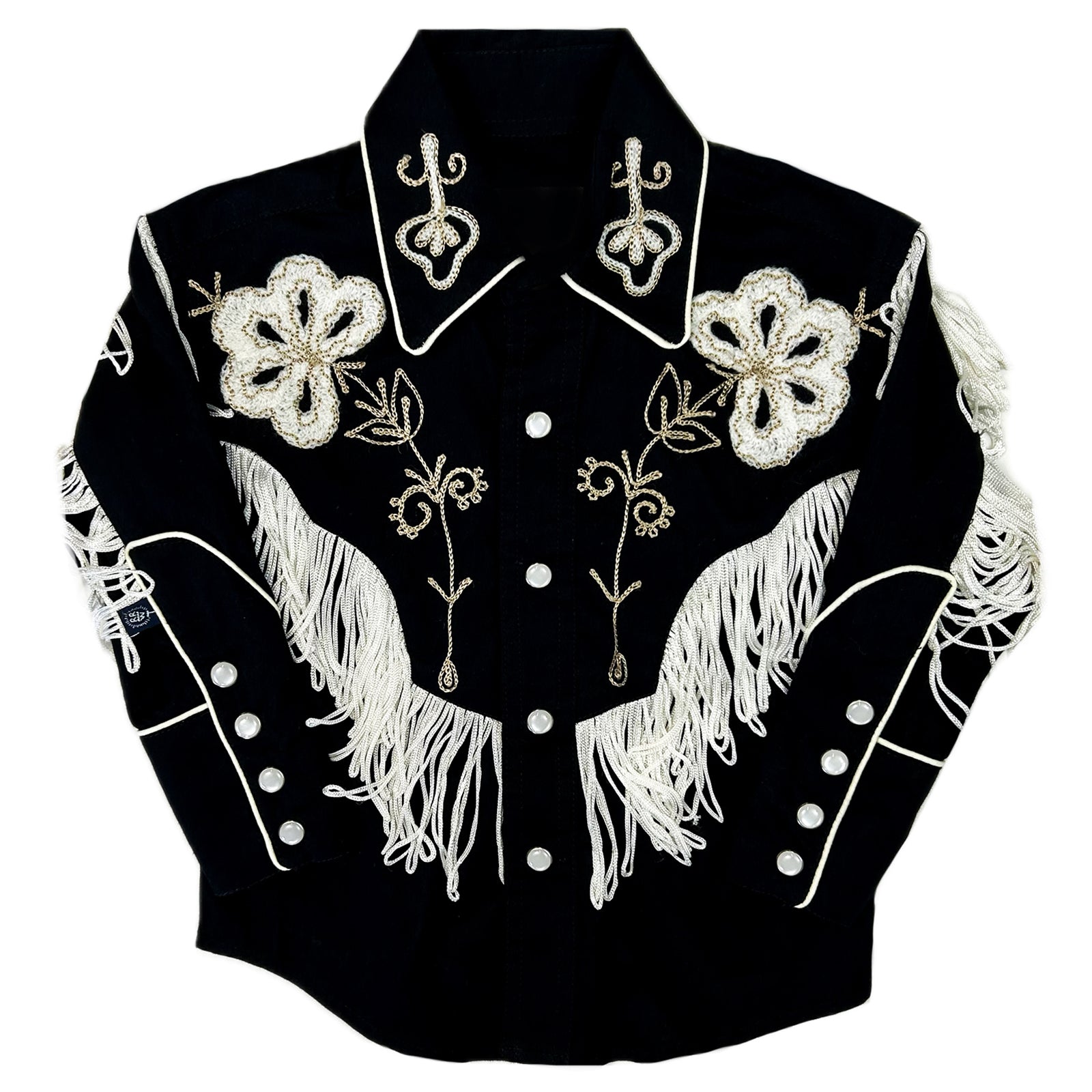 Kid's Embroidered Vintage Fringe Black Western Shirt