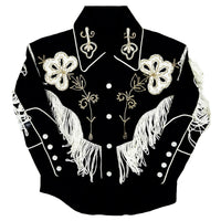 Kid's Vintage Black Embroidered Fringe Western Shirt