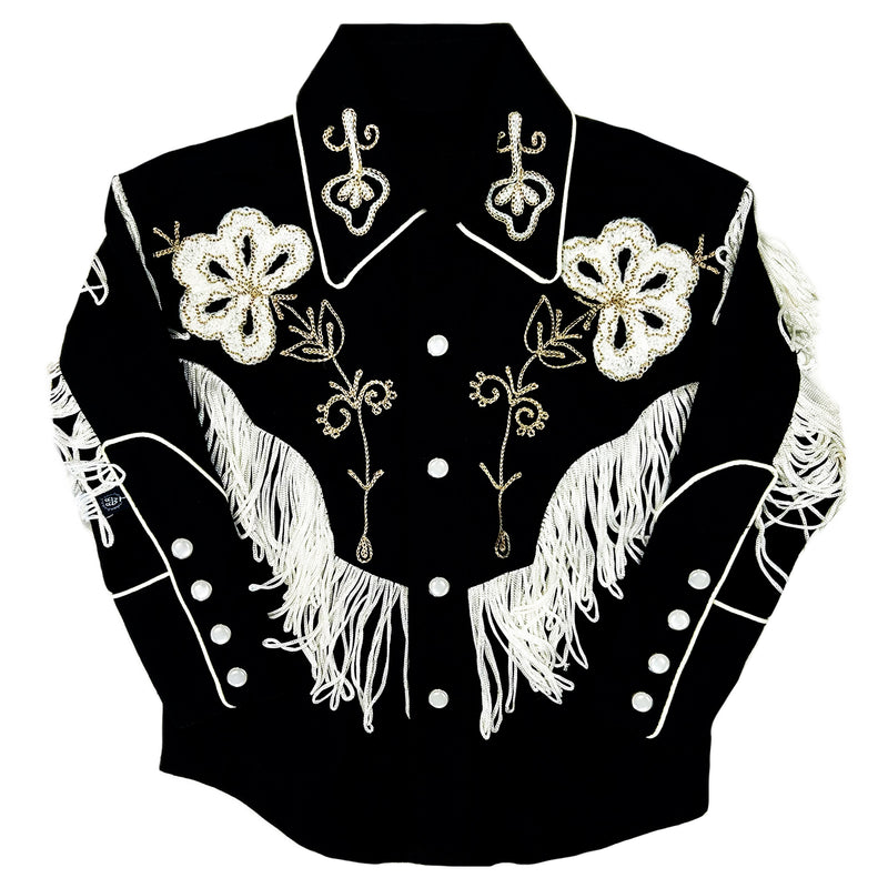 Kid's Vintage Black Embroidered Fringe Western Shirt